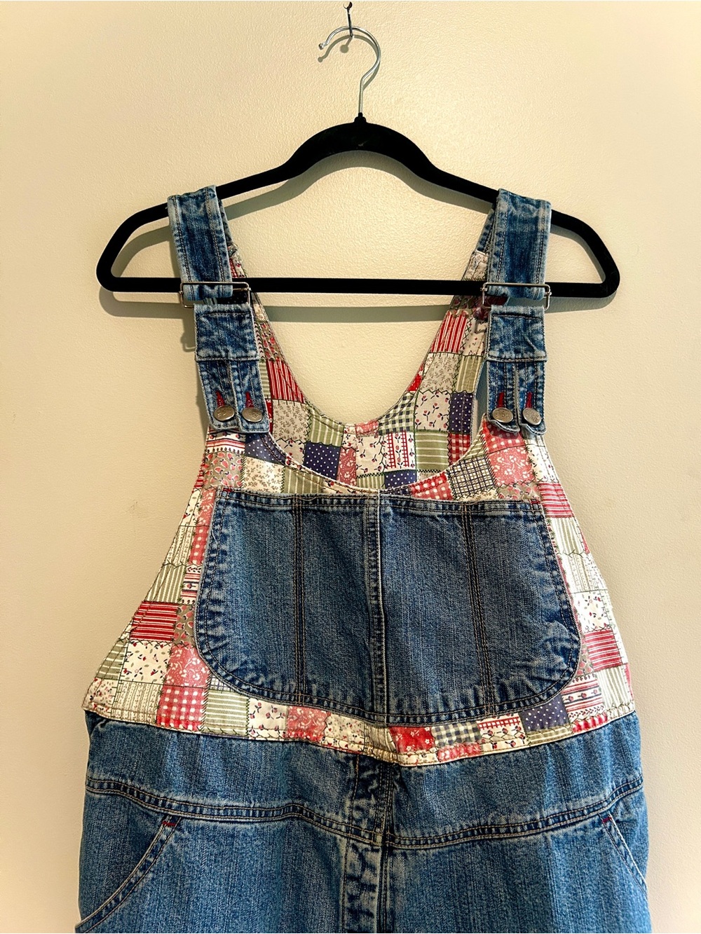 Vintage Patchwork Denim Maternity Overalls